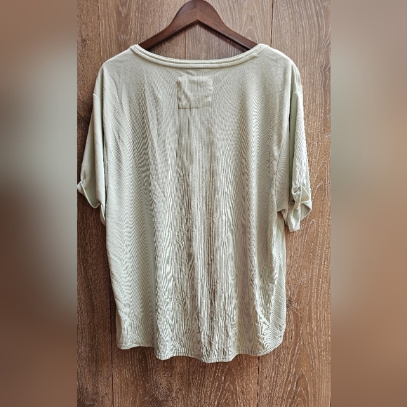 Anthropologie Saturday Sunday Wrap Top XL Light Green Soft Short Sleeve - Picture 2 of 4